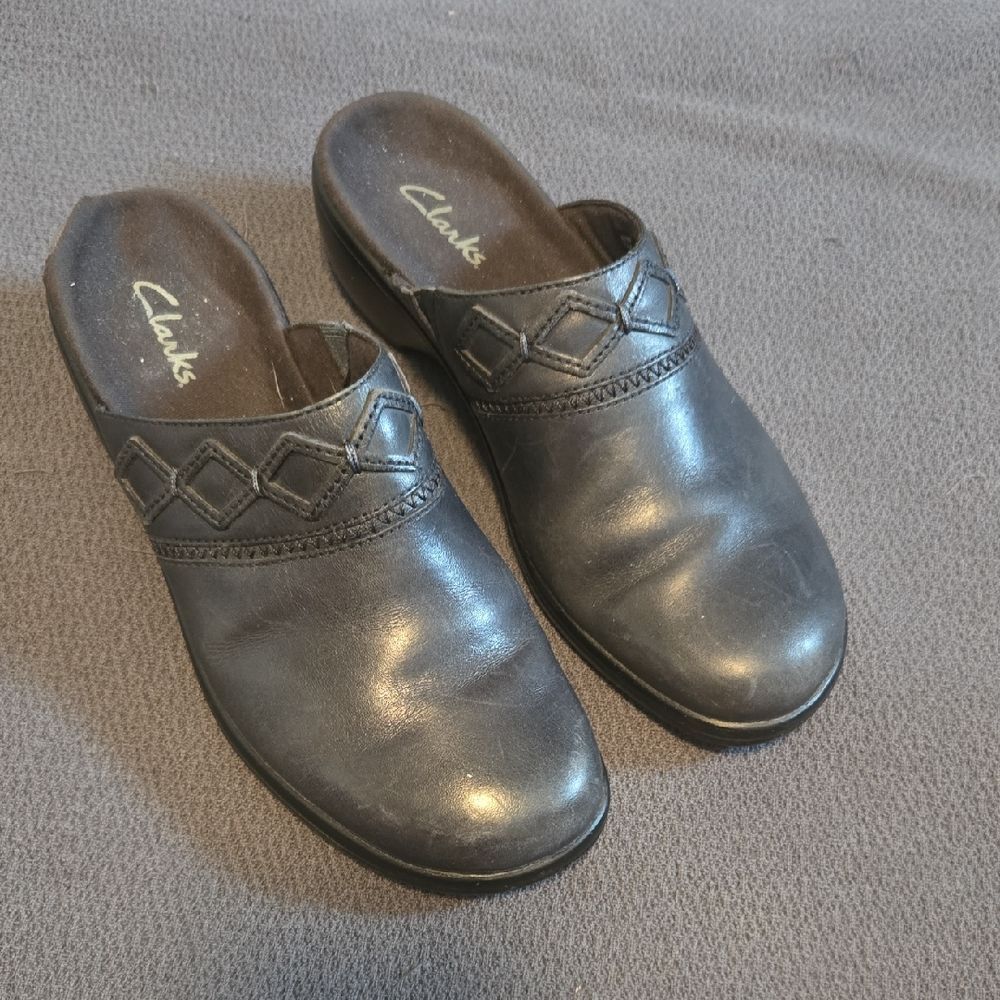 Clarks Black Mules Comfortable Slip-On Shoes